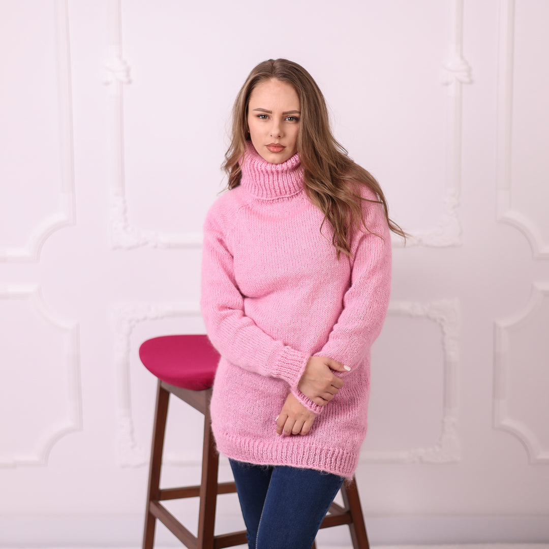 Pink 1-strand mohair sweater T2397 relaxed tunic fit