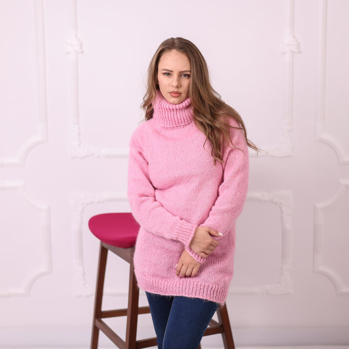 Pink 1-strand mohair sweater T2397 relaxed tunic fit