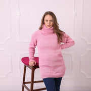 Pink 1-Strand Mohair Hand Knit Lightweight Turtleneck Sweater T2397