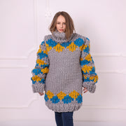 Grey 10-Strand Soft Wool Nordic Turtleneck Sweater T2402
