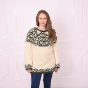 Ivory Green 2-Strand Mohair Nordic Sweater T2404