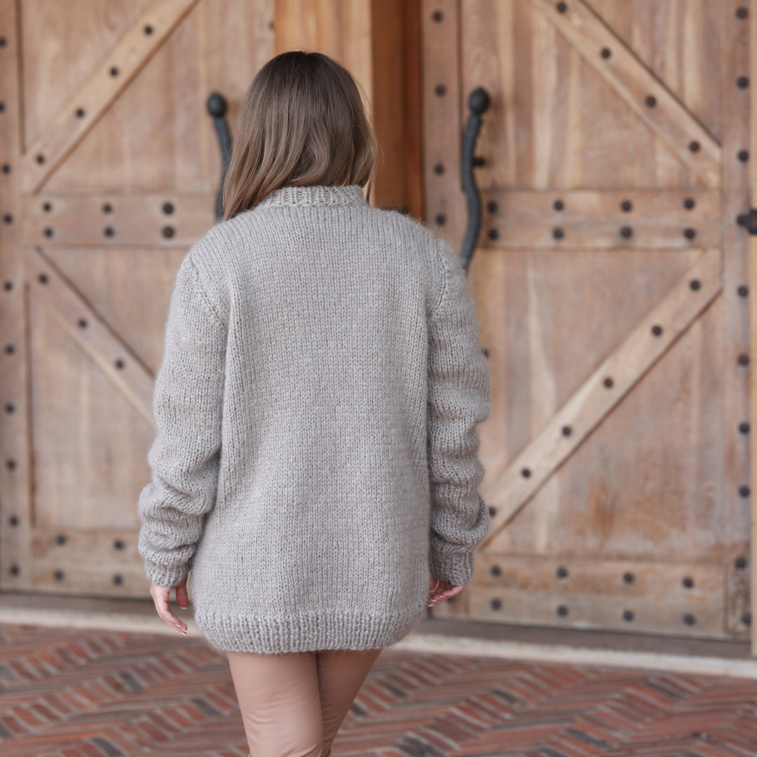 Beige kid mohair oversized chunky crewneck sweater T2416 product view 4