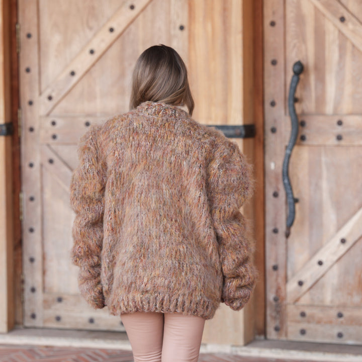 Earthy brown melange wool alpaca oversized chunky sweater T2418 product photo 6