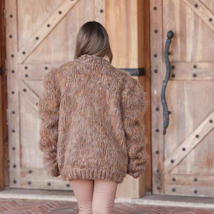 Earthy brown melange wool alpaca oversized chunky sweater T2418 product photo 7