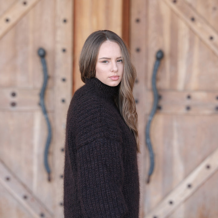 Brown black kid mohair turtleneck T2420 side profile