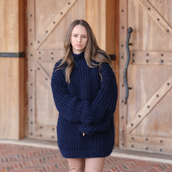 Navy blue baby alpaca oversized English rib sweater T2421 product image 1