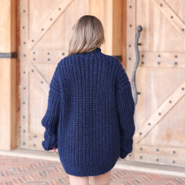 Navy blue baby alpaca oversized English rib sweater T2421 product image 4
