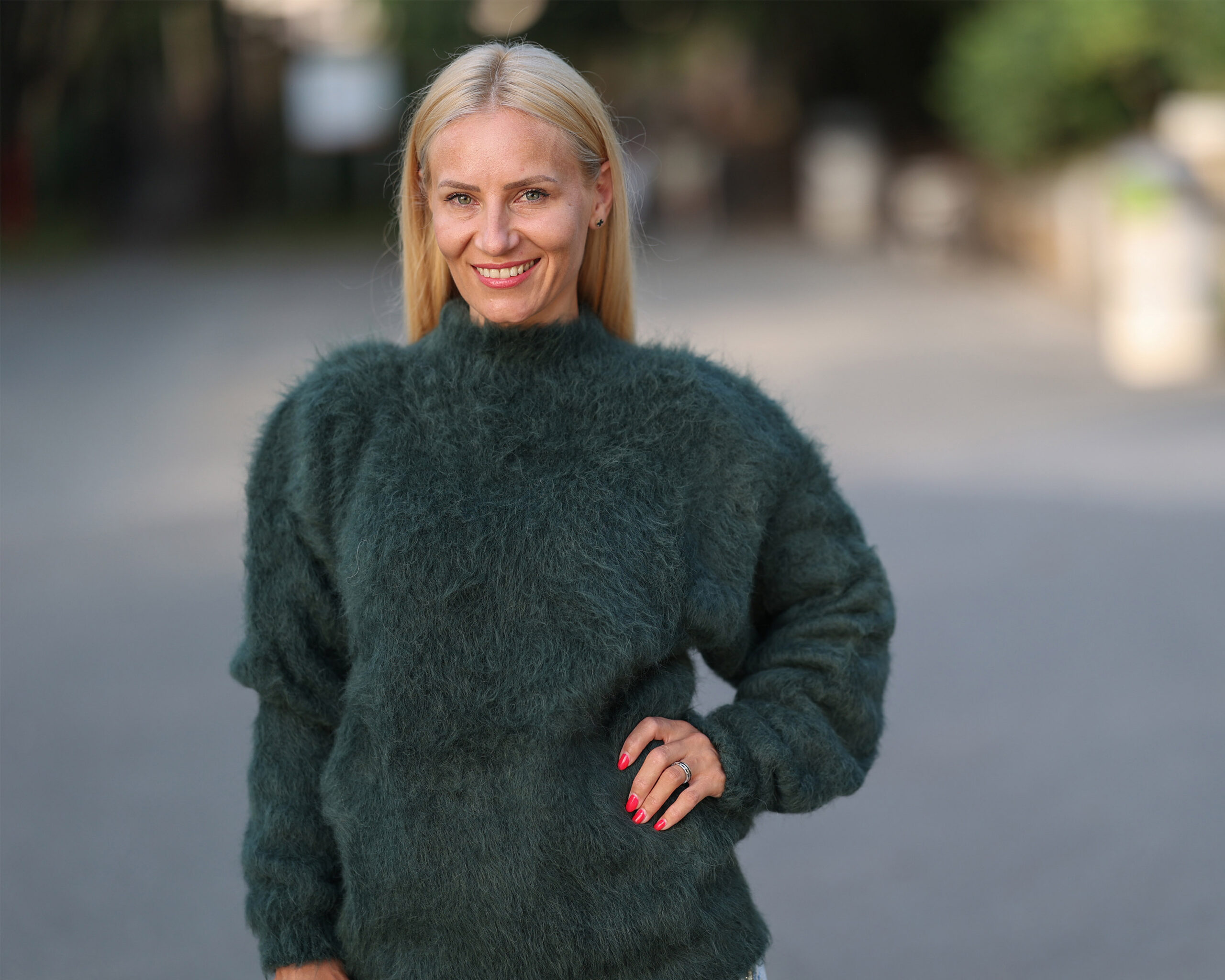 Hairy Suri Alpaca sweater, Hand knitted pullover, Green pullover T1446